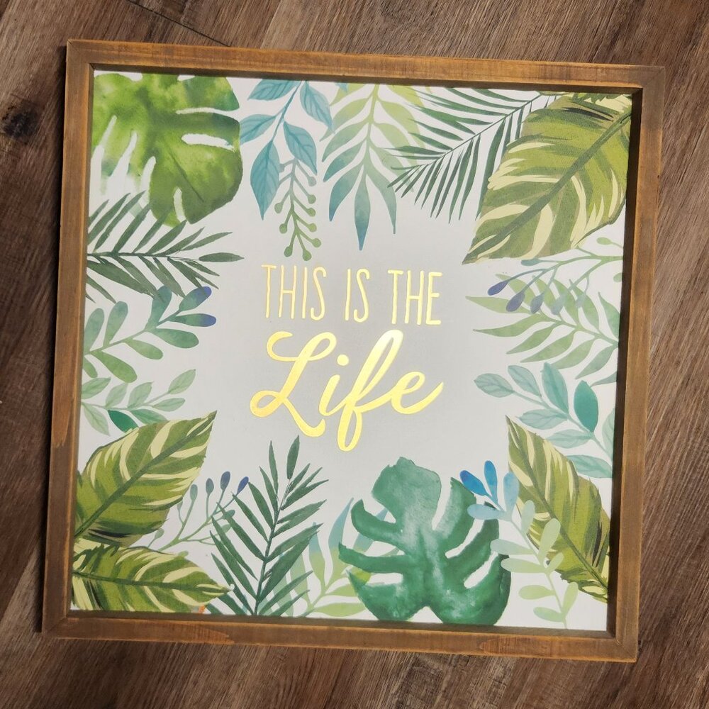 🌴🌸✨NWT✨ Boho Greenery Framed Sign Motivational This is the Life Wall Decor